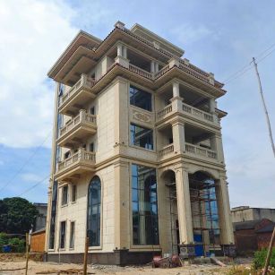 丹东 黄金麻花岗岩石材别墅外墙干挂搭配（雕花栏杆花瓶柱门楼罗马柱）