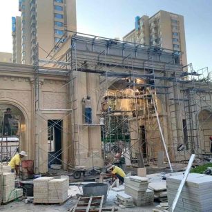 丹东 黄金麻荔枝面花岗岩小区门楼外墙干挂