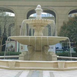 丹东 黄金麻花岗岩异型加工——户外庭院石雕流水喷泉