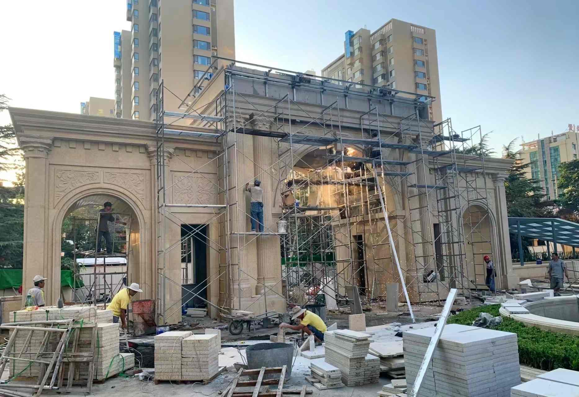 丹东 黄金麻荔枝面花岗岩小区门楼外墙干挂