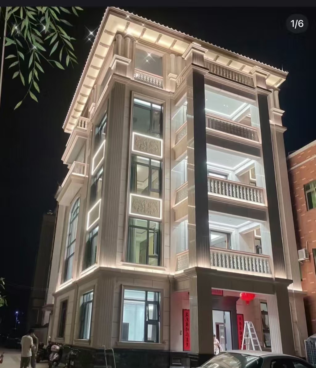 丹东 芝麻白花岗岩别墅外墙夜间效果