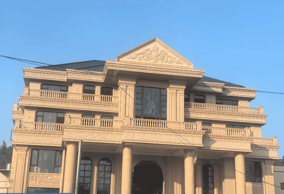 丹东黄金麻别墅外墙干挂石材效果示例