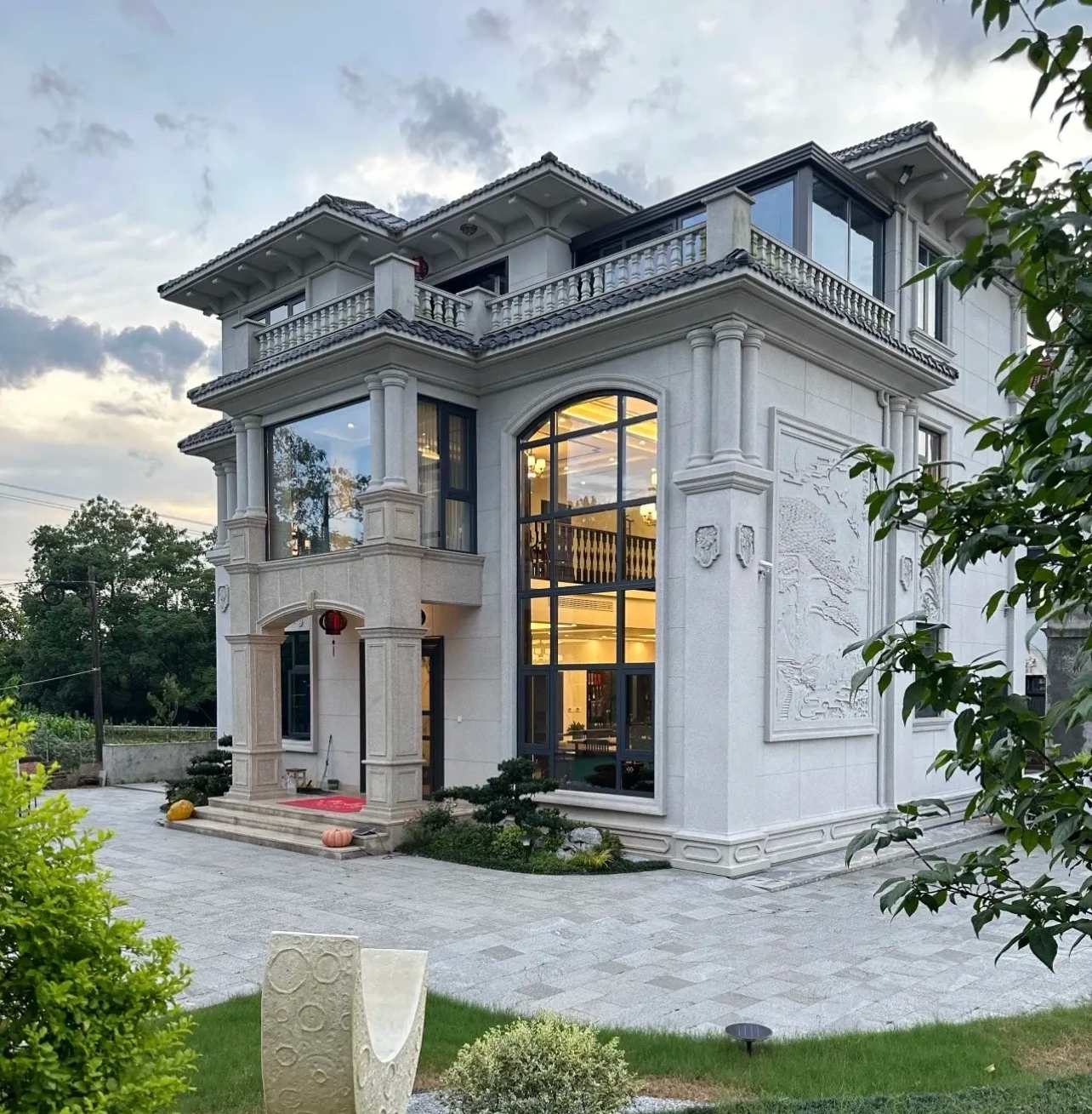 丹东 白麻花岗岩私人别墅干挂石材豪华定制